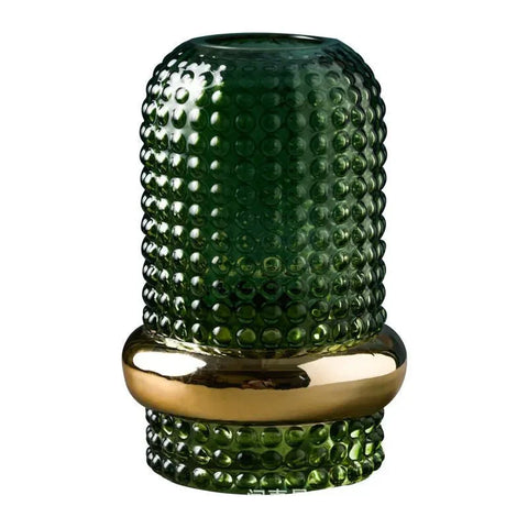 Verdora – Dark Green Hydroponic Glass Vase with Gold Accent