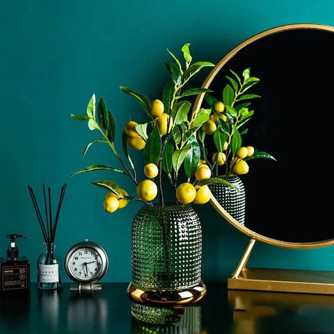 Verdora – Dark Green Hydroponic Glass Vase with Gold Accent