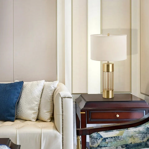 Brass Table Lamp with Linen Shade – Nordic Elegant Design