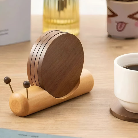 Walnut Wood Snail Tea & Coffee Cup Coaster - Cute Decor