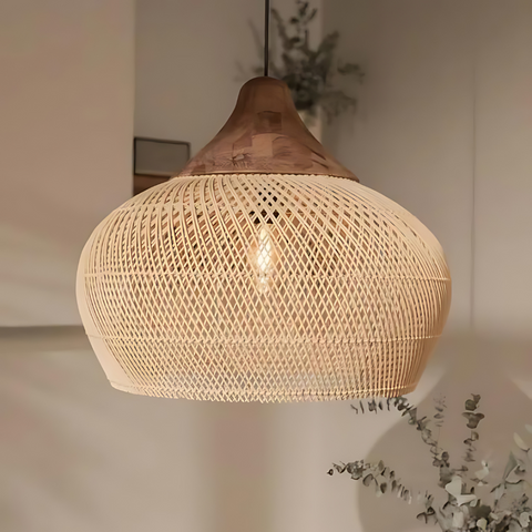 olaro Rattan Ceiling Lamp – Handwoven Boho Pendant for Natural Interiors