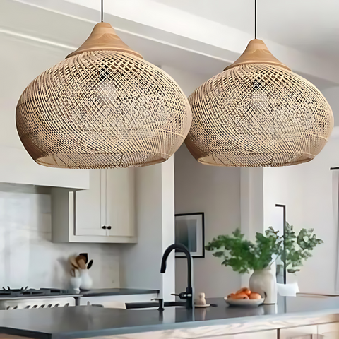 olaro Rattan Ceiling Lamp – Handwoven Boho Pendant for Natural Interiors
