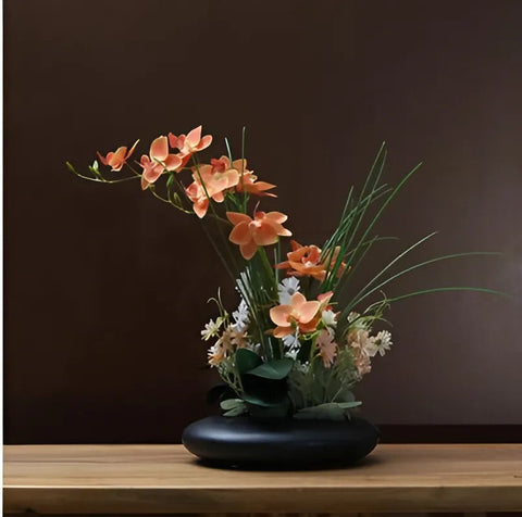 SereneDove™ Modern Ceramic Vase with Orchid Faux Flower Figurines