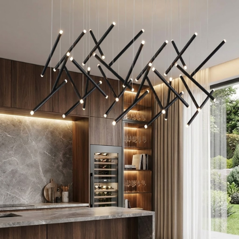 Modern LED Rod Chandelier Semiflush Sculptural Ceiling Light