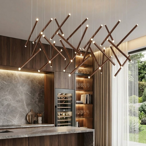 Modern LED Rod Chandelier Semiflush Sculptural Ceiling Light