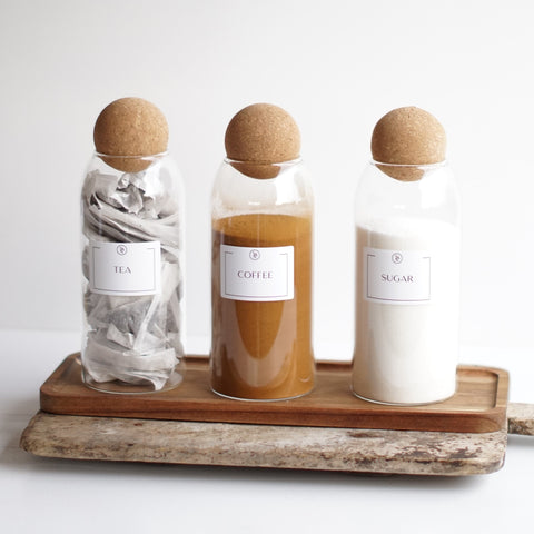 Tea, Coffee & Sugar Jars – Glass Canisters with Cork Lids