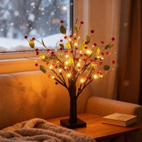 LED Berry Tabletop Christmas Tree – 12" Warm Light Holiday Decor