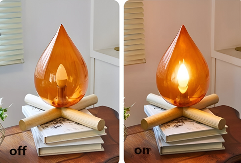 FireFlare Table Lamp – LED Campfire Flame Light with Wooden Base