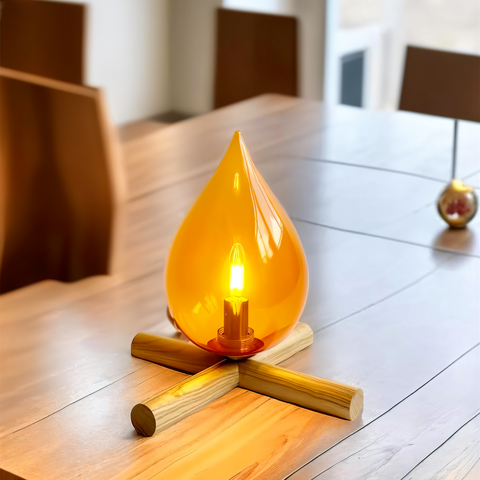 FireFlare Table Lamp – LED Campfire Flame Light with Wooden Base