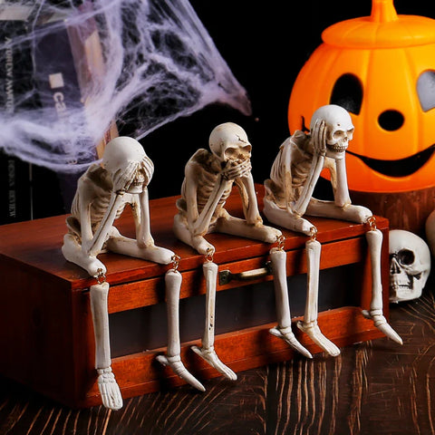 Halloween Skeleton Figurines – 3 Pc See No Evil Set