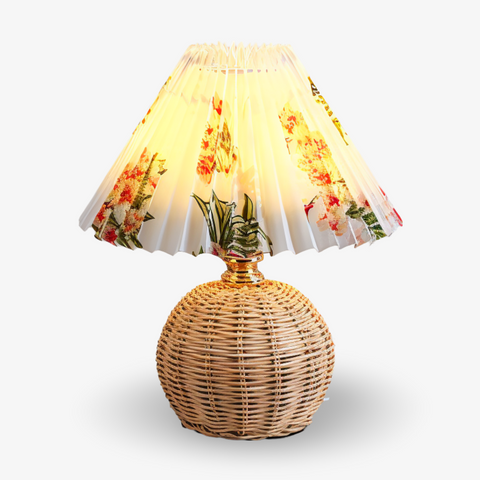 Brolly Pleated Table Lamp – Retro Rattan Cone Design