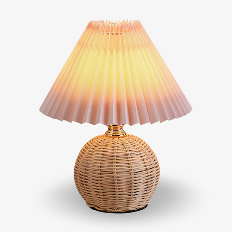Brolly Pleated Table Lamp – Retro Rattan Cone Design