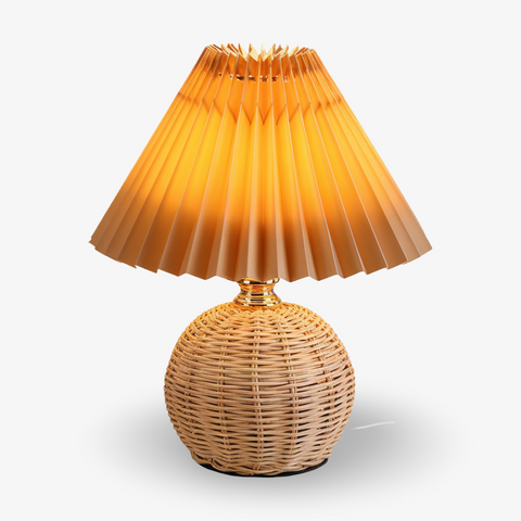 Brolly Pleated Table Lamp – Retro Rattan Cone Design