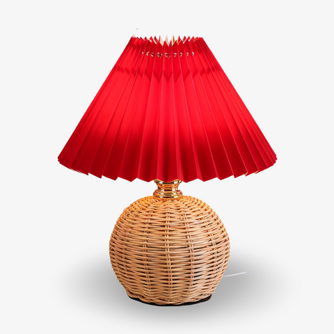 Brolly Pleated Table Lamp – Retro Rattan Cone Design