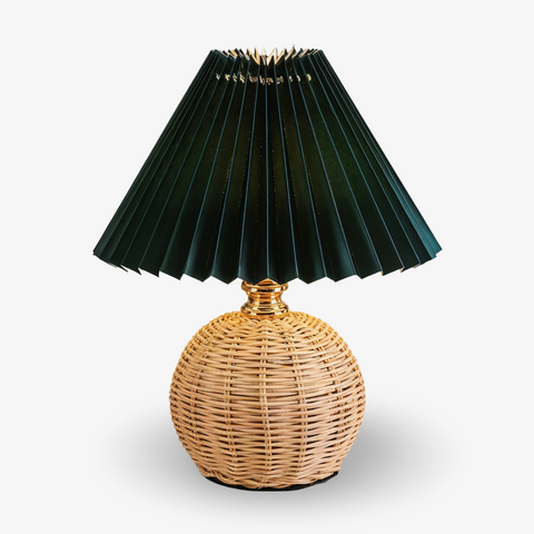 Brolly Pleated Table Lamp – Retro Rattan Cone Design