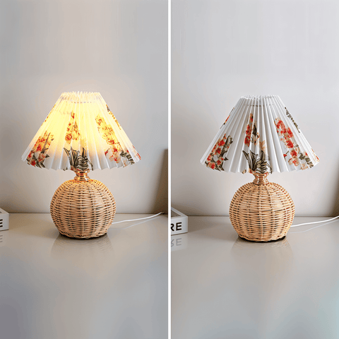 Brolly Pleated Table Lamp – Retro Rattan Cone Design