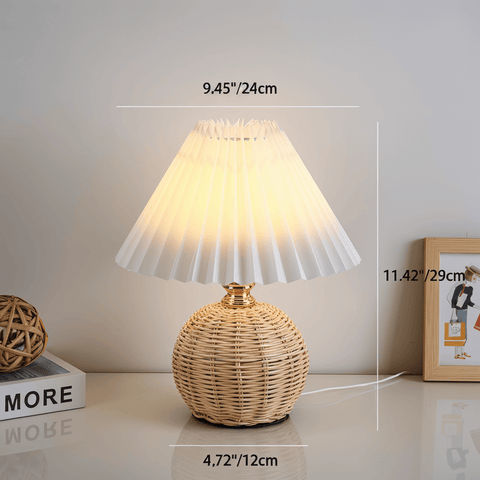Brolly Pleated Table Lamp – Retro Rattan Cone Design