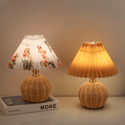 Brolly Pleated Table Lamp – Retro Rattan Cone Design