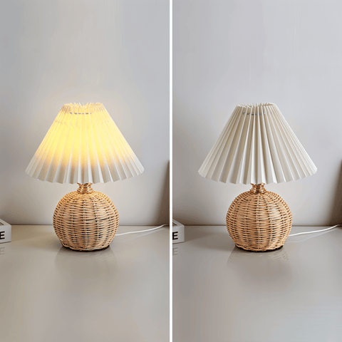 Brolly Pleated Table Lamp – Retro Rattan Cone Design
