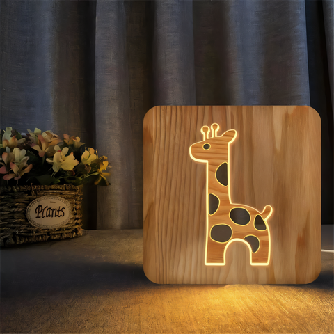 : LumaCarve Giraffe Lamp – 3D Wooden LED Night Light