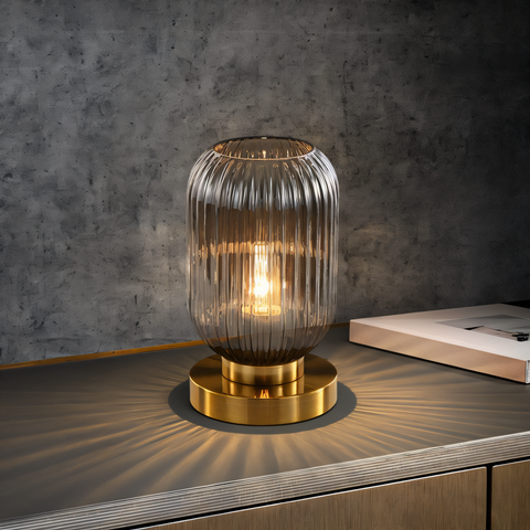 SoftiBeam Table Lamp – Nordic Ribbed Glass LED Lamp for Cozy & Elegant Interiors