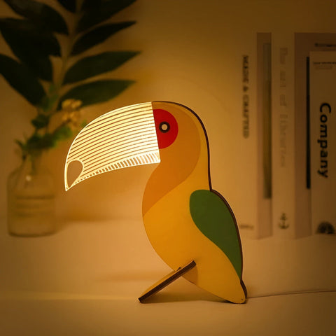 Wildlife Lamp – Wooden Acrylic LED Night Light with Animal Design