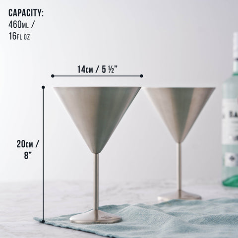 Stainless Steel Matte Silver Martini Cocktail Glasses