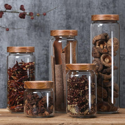 Luxyecs | Acacia Wood & Glass Pantry Jars – Airtight Stackable Kitchen Storage