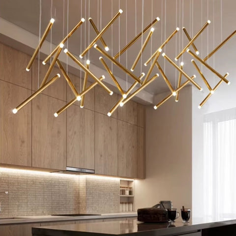 Modern LED Rod Chandelier Semiflush Sculptural Ceiling Light