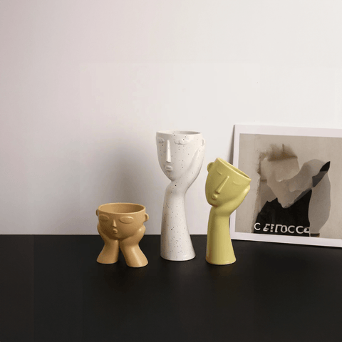 Abstract Human Face Vase – Modern Ceramic Art Piece