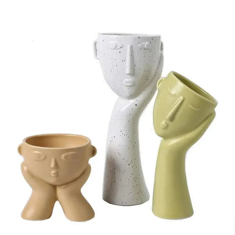 Abstract Human Face Vase – Modern Ceramic Art Piece
