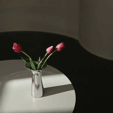 SilverLuxe Modern Geometric Ceramic Flower Vase