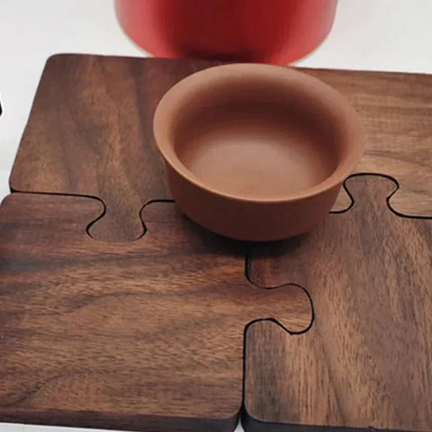 Jigsaw Shape Walnut Wood Coaster Set - Rustic Charm Design