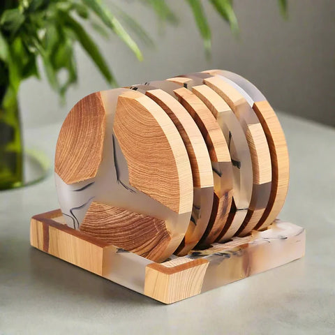 6-Piece Solid Wood Coasters Set