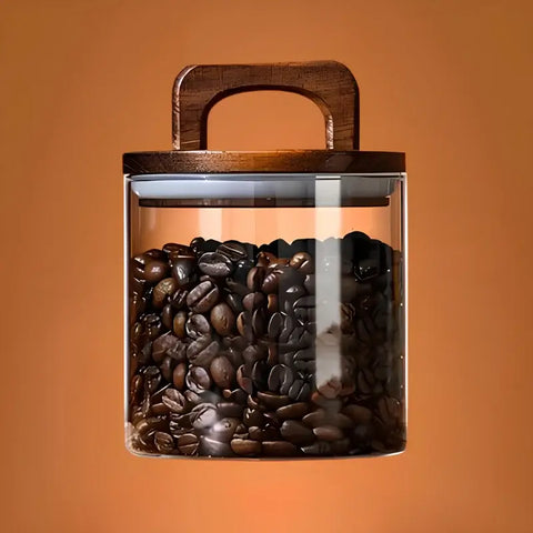 Wood Beans – Airtight Glass Coffee Storage Jar with Wooden Lid